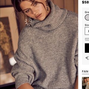 Grey Oversized Knit Turtleneck Sweater